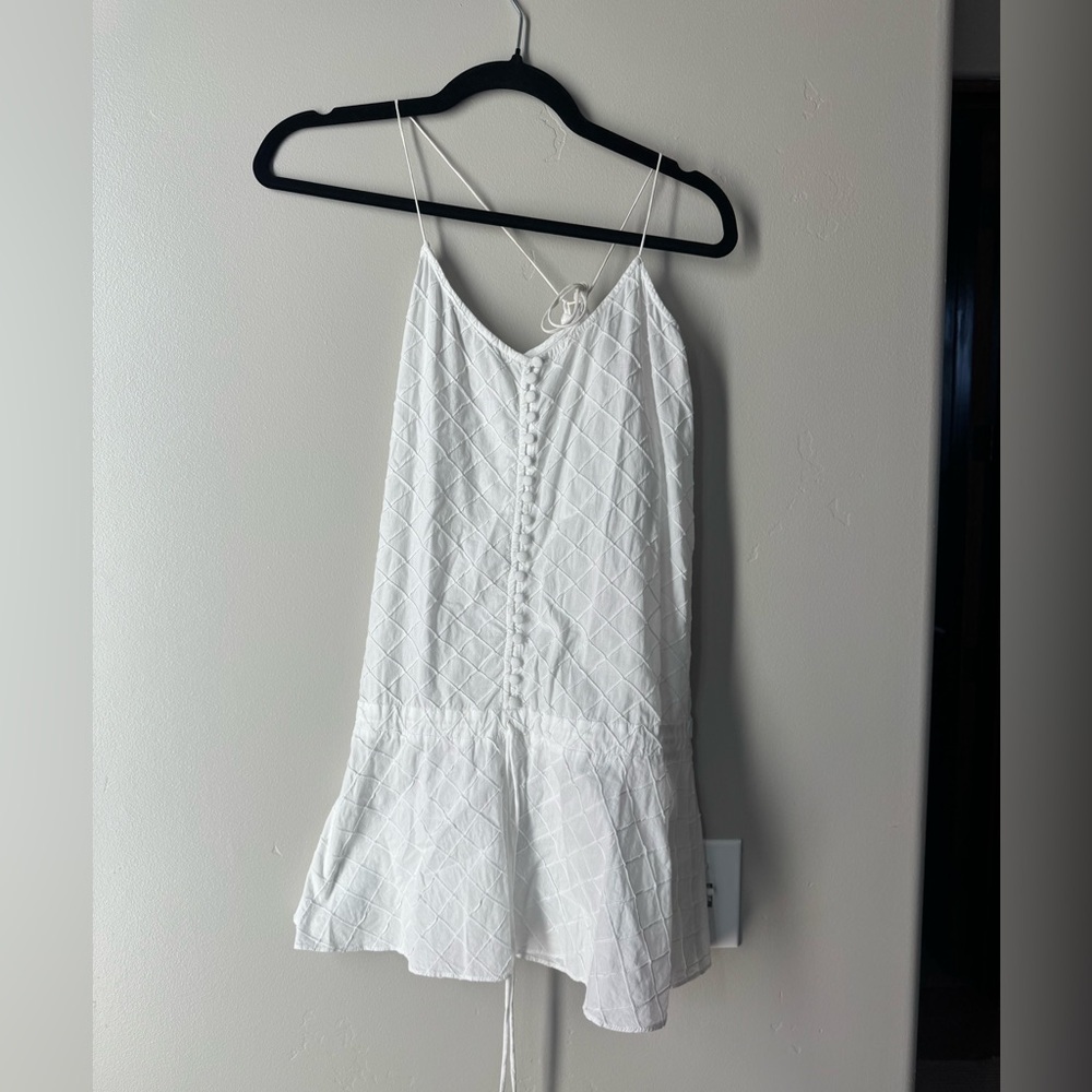 VIX Paula Hermanny White Quilted Mini Dress Tunic Resortwear Luxury M Vacation